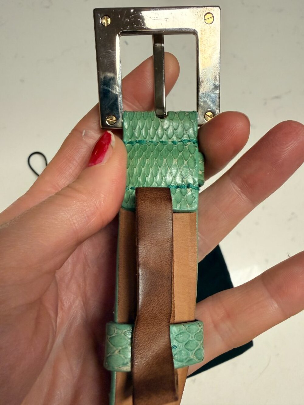 Rare Vintage Dolce & Gabbana Celadon Snakeskin Belt 105/42 + Gold Buckle - Picture 10 of 11